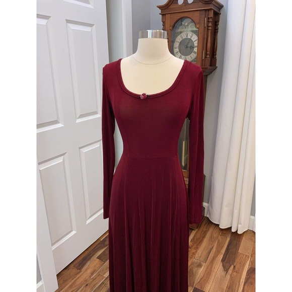 vintage Betsey Johnson early 90s slinky dress maxi burgundy Women large Tie Back - Picture 2 of 5